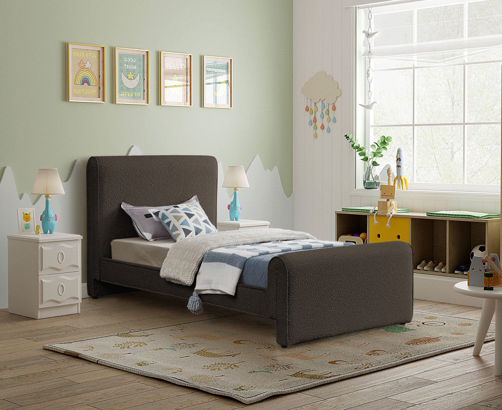 Stylus Black Boucle Fabric Full Bed, Brown, Twin
