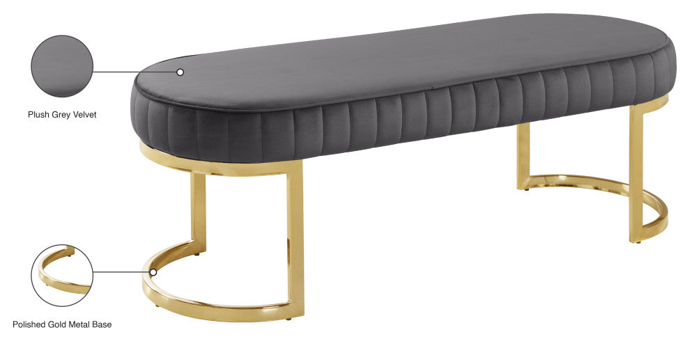 Lemar Velvet Upholstered Bench, Gray