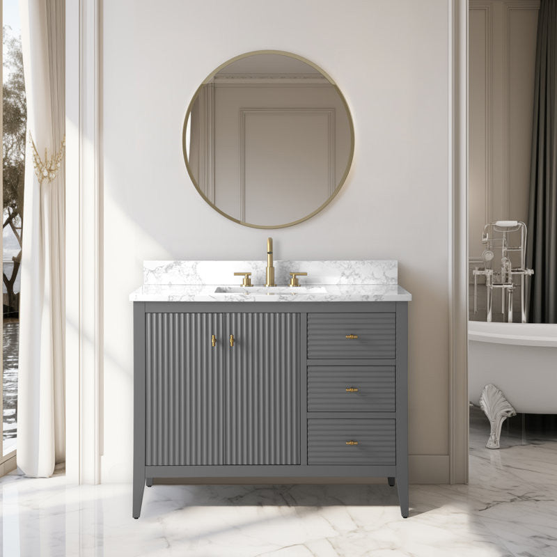 Vanity Art Freestanding Vanity, Cashmere Gray, 42", Single Sink, Golden Brushed