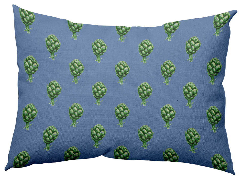 Artichokes Pattern Decorative Indoor/Outdoor Pillow, Cornflower, 14"x20"