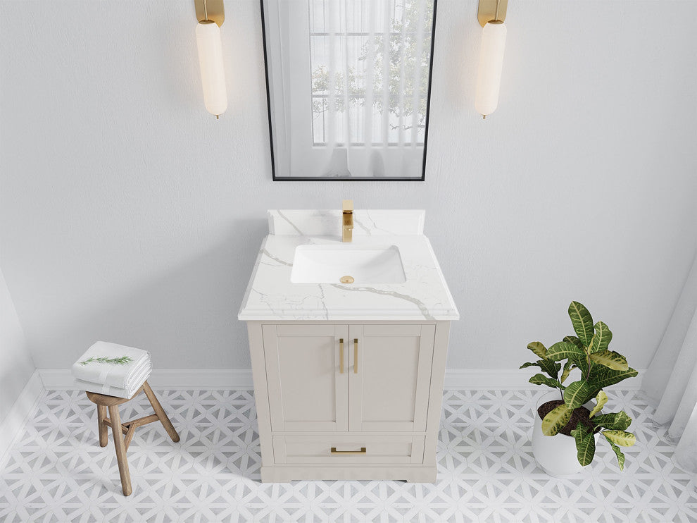 Boston 30" Single Sink Bath Vanity in Fine Grain 1.5" Calacatta Laza