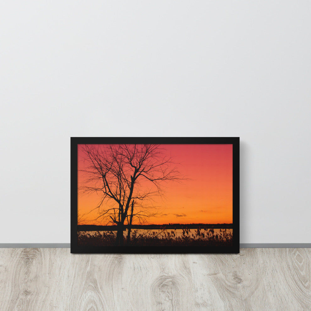 Burning Skies Rural Landscape Framed Photo Paper Wall Art Print, Black, 12" X 18"