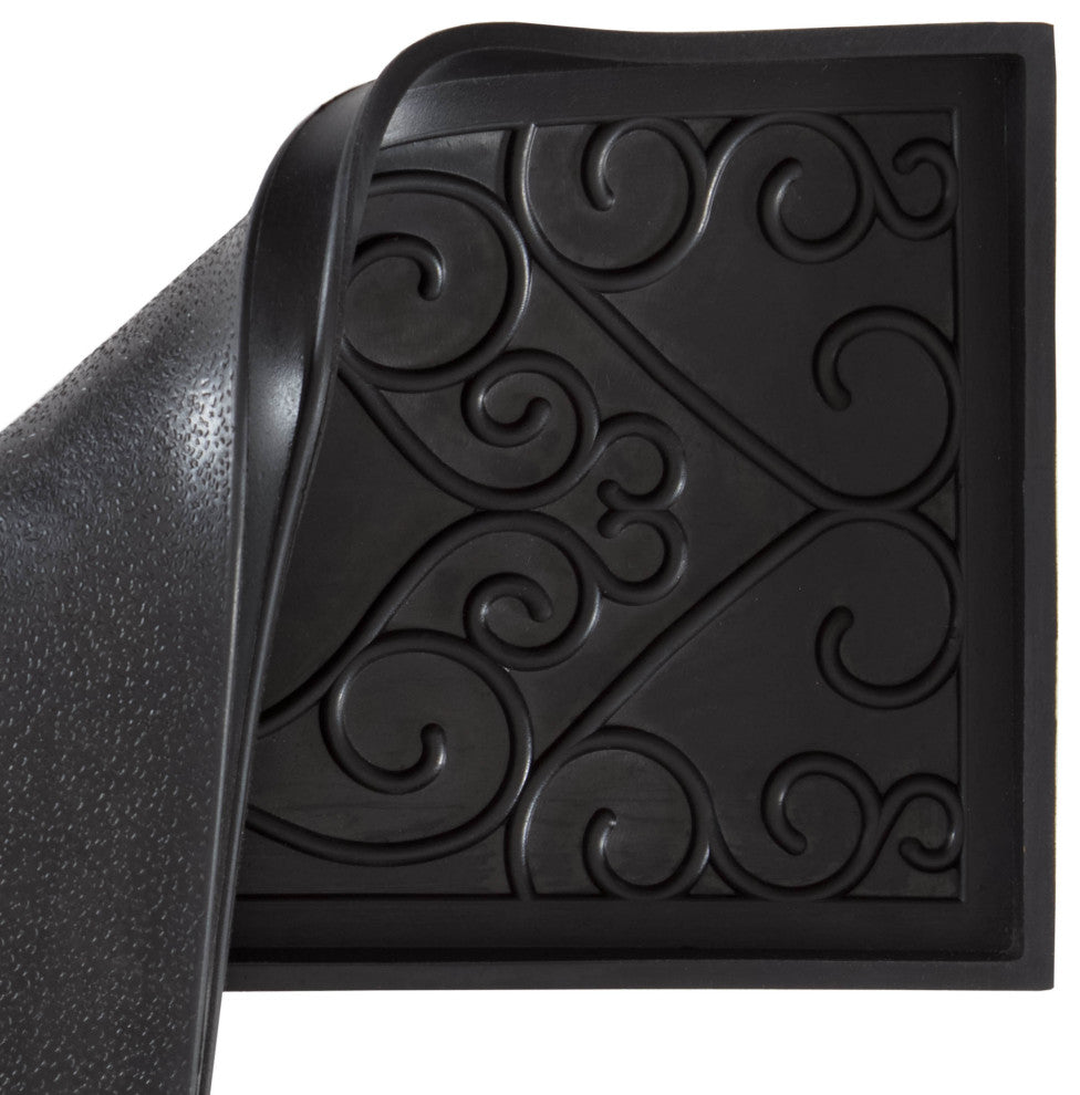 24.5"x14"x1.5" Rubber Boot Tray With Tan/Black Chevron Coir Insert