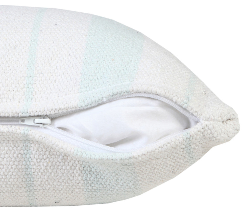 Ox Bay Handwoven Baby Blue/White Stripe Organic Cotton Pillow Cover, 20"x20"