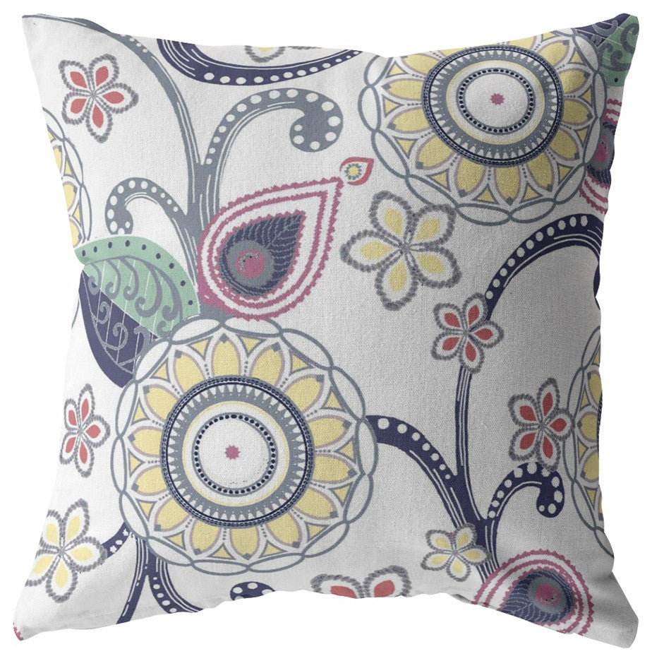 16 White Yellow Floral Suede Throw Pillow