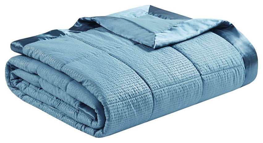 Madison Park Oversize Bedding Blanket With Satin Binding, Slate Blue, King