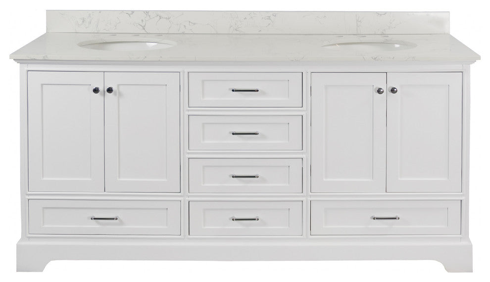 Harper 72" Double Bathroom Vanity, White, Engineered Marble