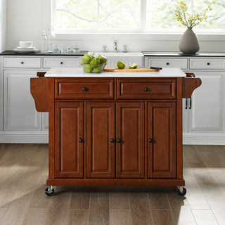 Full Size Granite Top Kitchen Cart, Cherry/White