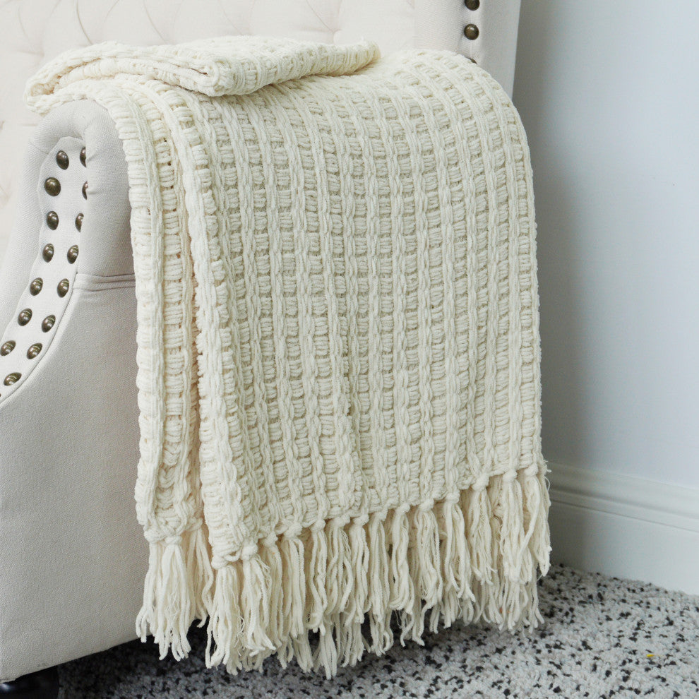 Space Yarn Knitted Throw, String Ivory, 60" X 80"