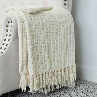 Space Yarn Knitted Throw, String Ivory, 60" X 80"