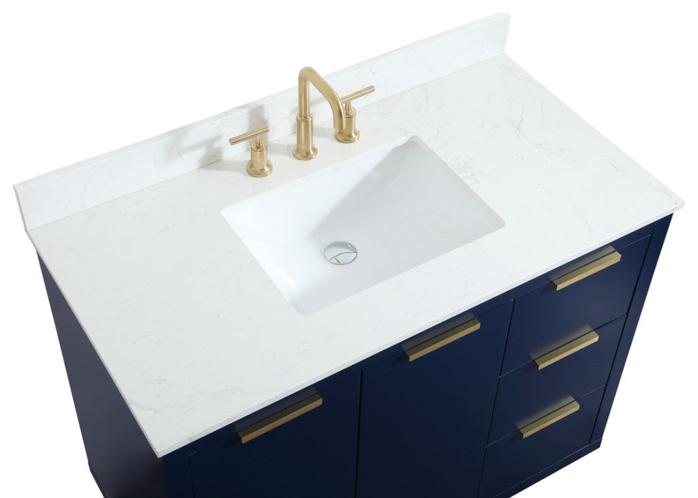42" Single Bathroom Vanity, Blue, With Backsplash
