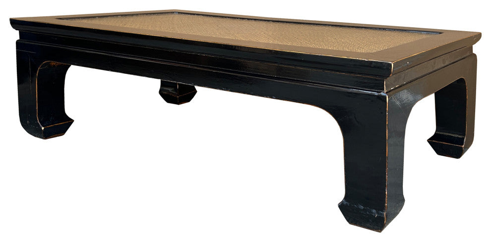 Black Lacquer Rattan Top Rectangular Claw Legs Coffee Table Hws3789