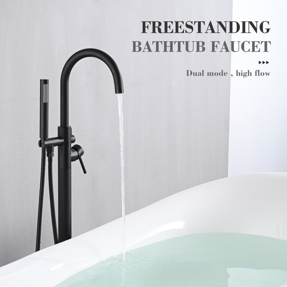 Single Handle Floor Mounted Freestanding Tub Filler with Hand Shower