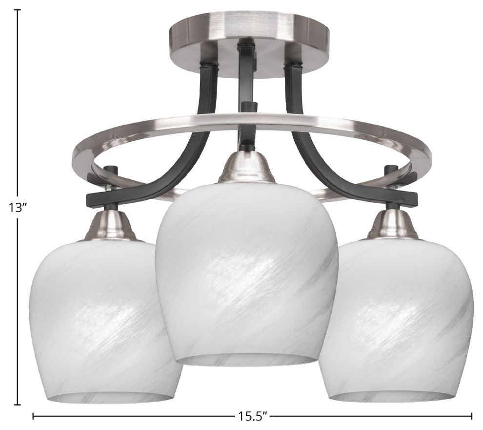Paramount 3-Light Semi-Flush, Matte Black & Brushed Nickel, 6" White Marble