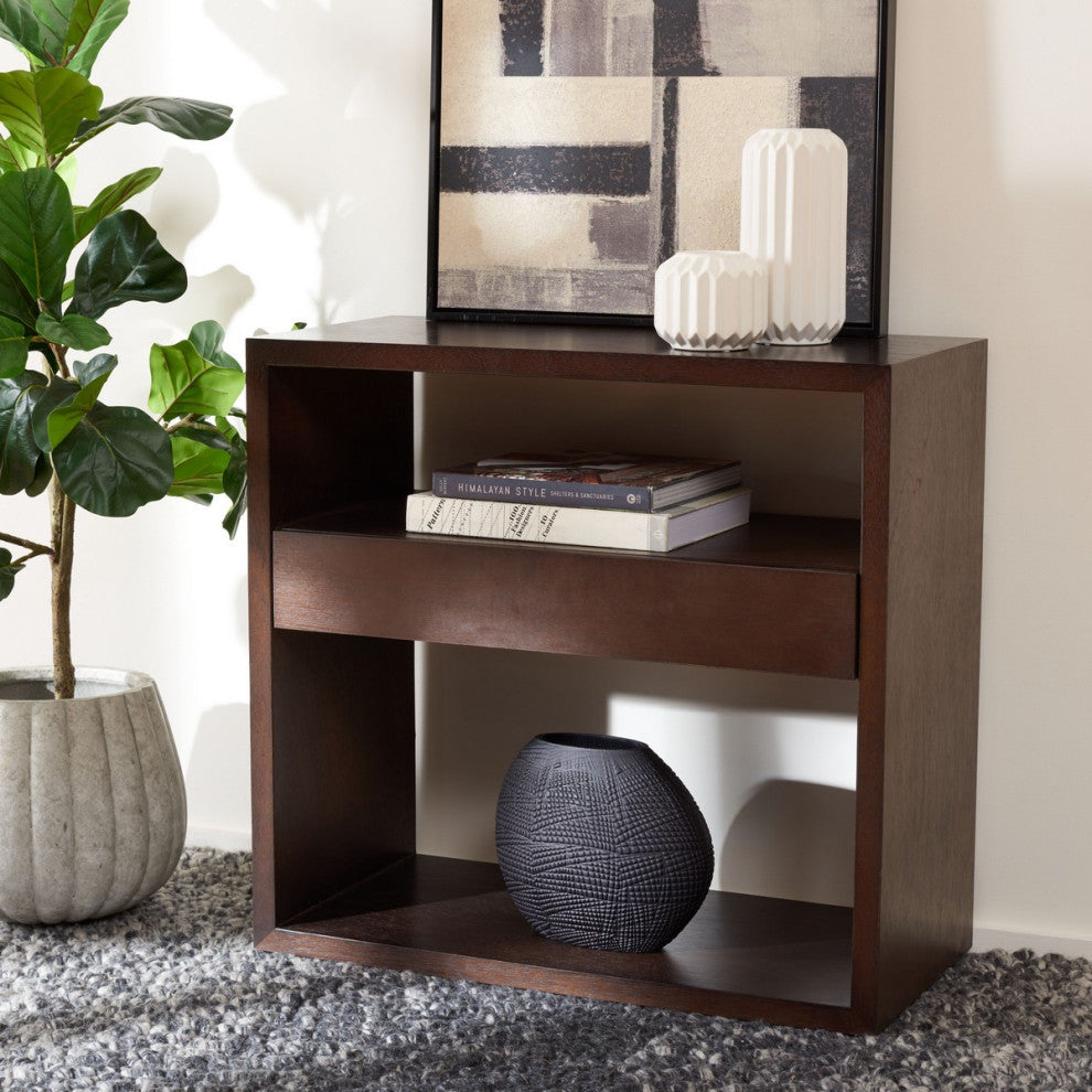 Safavieh Munson 2 Shelf 1 Drawer Console Table, Dark Oak