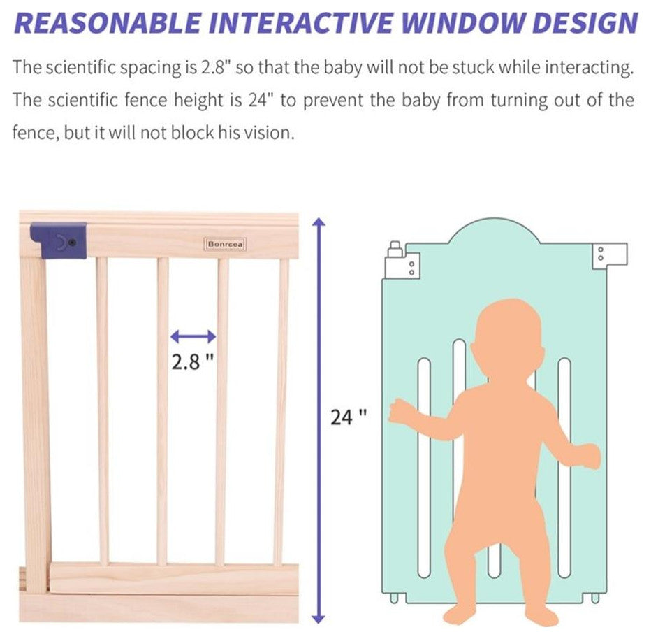 Pemberly Row Modern Baby Wood Safety Gate with Blue connector