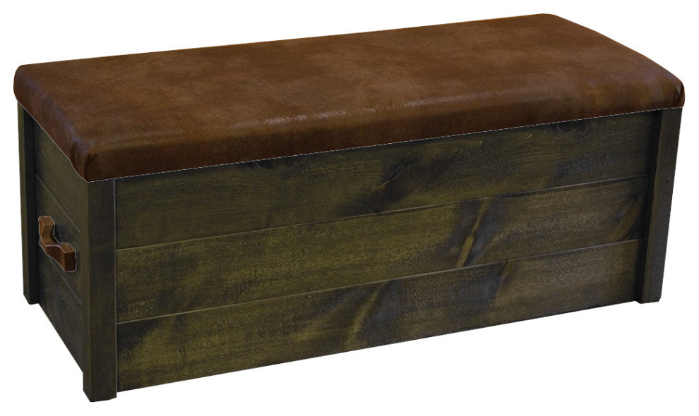 Rustic Barn Wood Style Timber Peg Blanket Chest, Weathered Slate, Palomino Tobacco