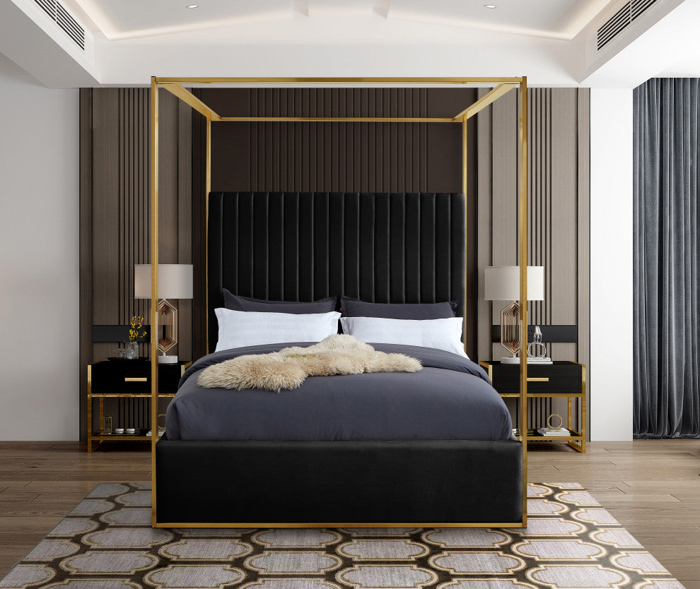 Jones Upholstered Bed, Black, King, Velvet