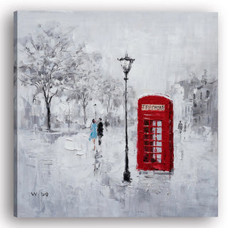 Romantic Memories: Red Phone Booth - Abstract Paintings, Modern Artwork