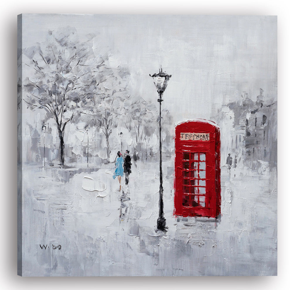 Romantic Memories: Red Phone Booth - Abstract Paintings, Modern Artwork