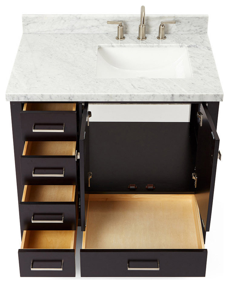 Cambridge 37" Bath Vanity With Marble Top With White Basin