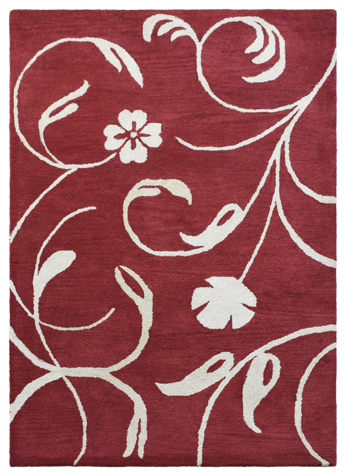 HAND TUFTED WOOL ECO-FRIENDLY AREA RUGS, Red Beige Color, Floral Design