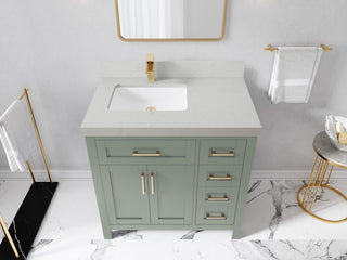Cambridge 36" Left Offset Bath Vanity in Evergreen 2" Carrara Quartz