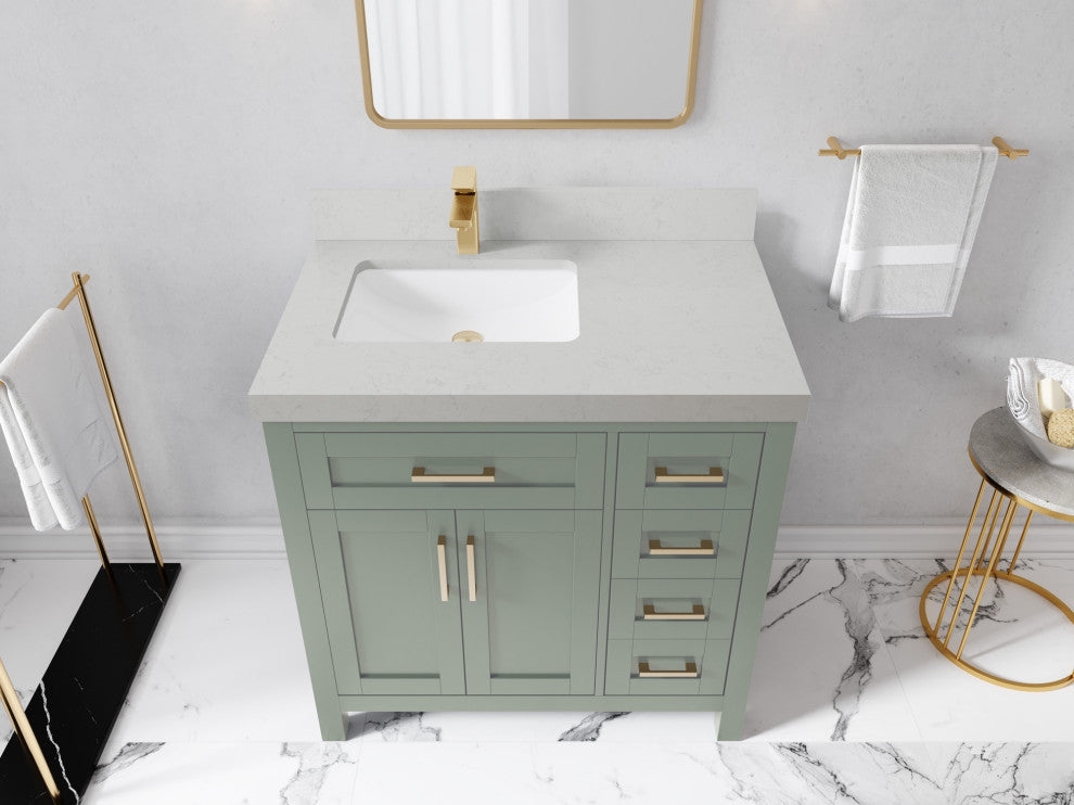 Cambridge 36" Left Offset Bath Vanity in Evergreen 2" Carrara Quartz