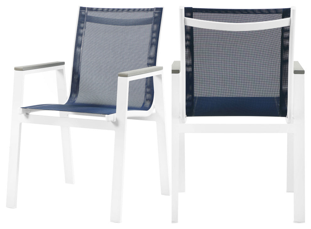 Nizuc Outdoor Patio Dining Chair (Set of 2), Navy Fabric, Light Gray Arms