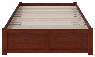 Bowery Hill Solid Wood Platform Full Panel Bed with Trundle in Walnut
