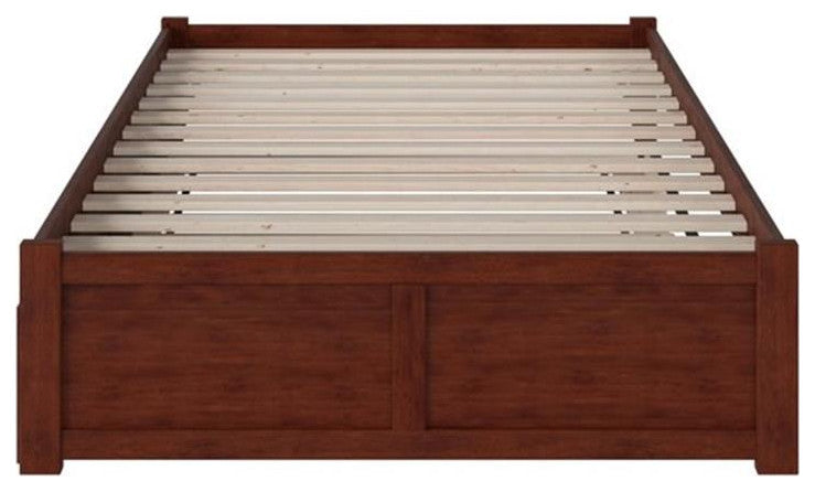 Bowery Hill Solid Wood Platform Full Panel Bed with Trundle in Walnut