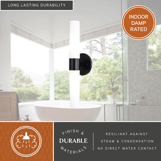 Elliot 2 Light Black Bathroom Vanity Wall Sconce Fixture White Glass