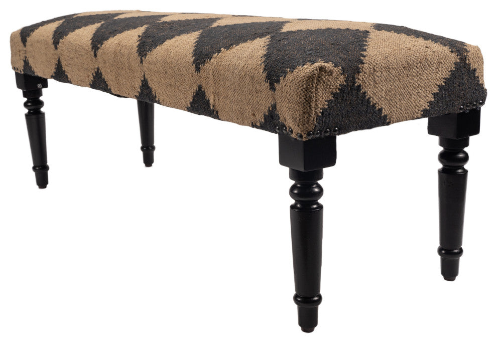Modern Black and Tan Diamond Indoor Bench, 47" Length