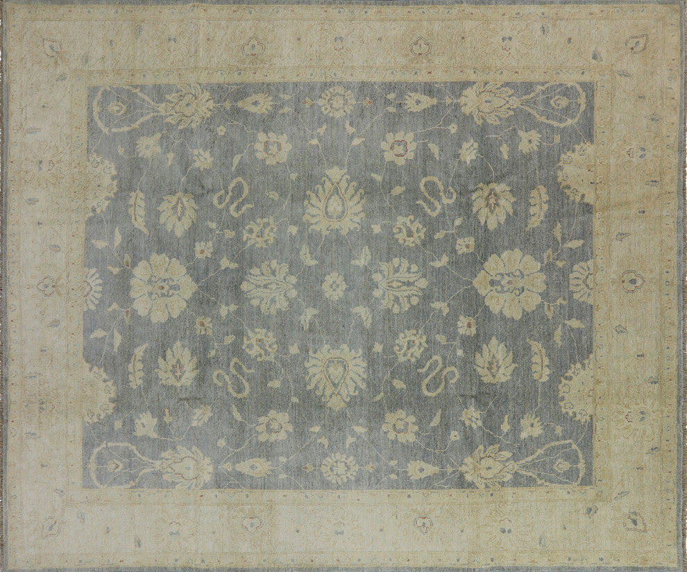 New Pakistani Chobi Floral Blue Veg Dyed Hand Knotted Wool Rug H5953