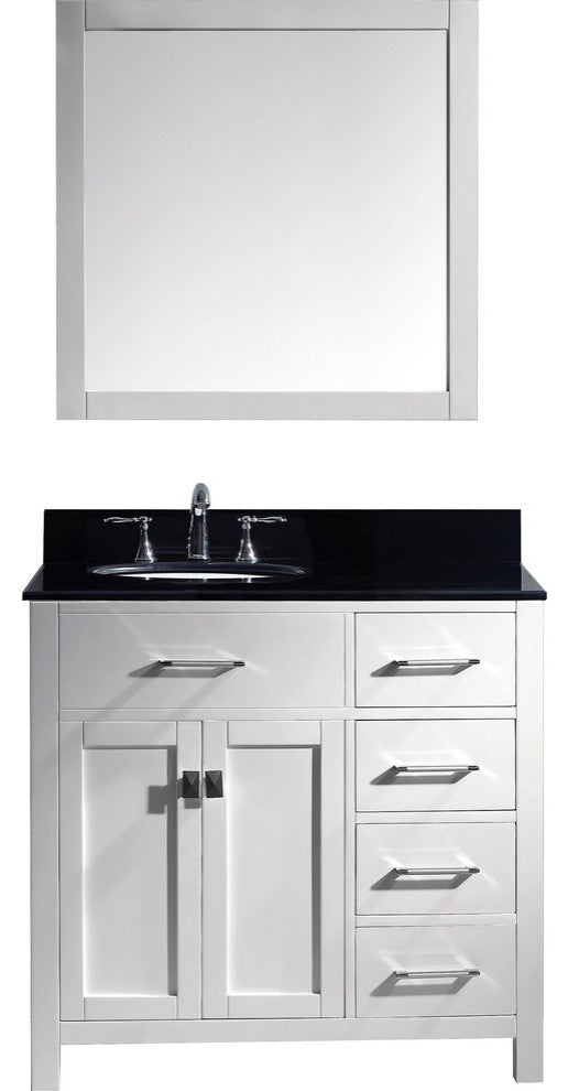Caroline Parkway 36" Single Bathroom Vanity, White, Round Sink, Brushed Nickel