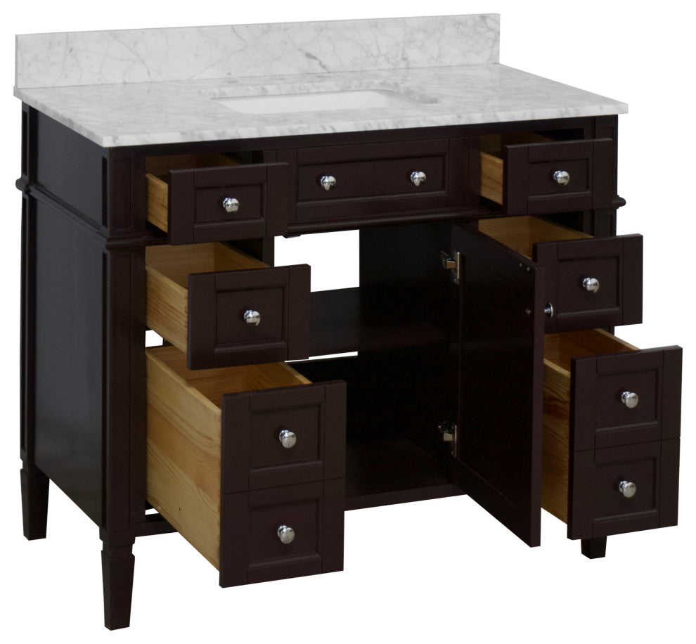 Hailey 42" Bathroom Vanity, Chocolate, Carrara Marble