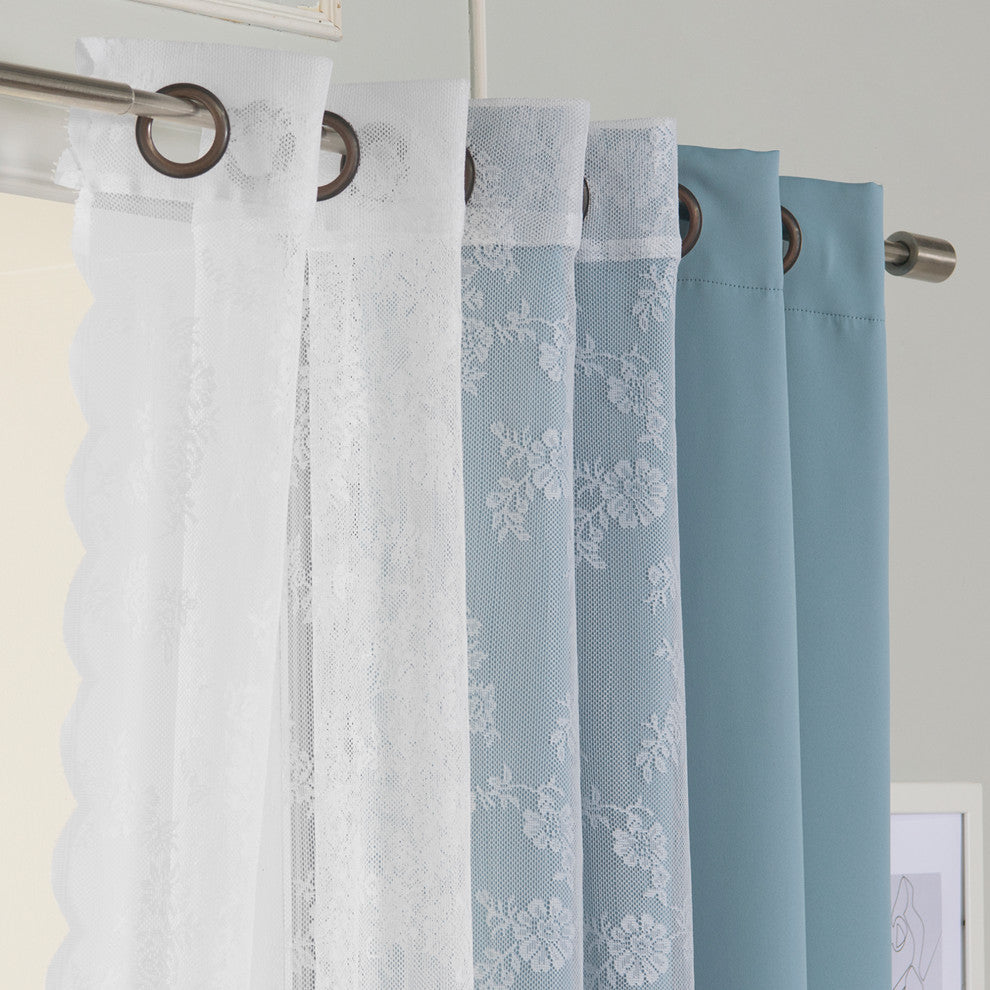 Rose Sheers and Blackout Curtains, Ocean, 52"x96"