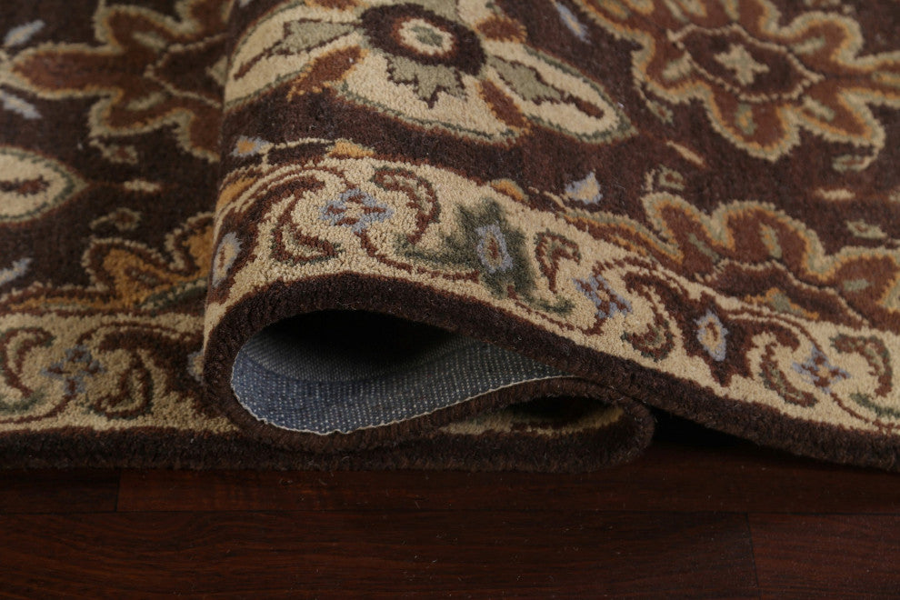 Floral Brown Traditional Oriental Runner Rug Hand-tufted Wool Carpet 3x19