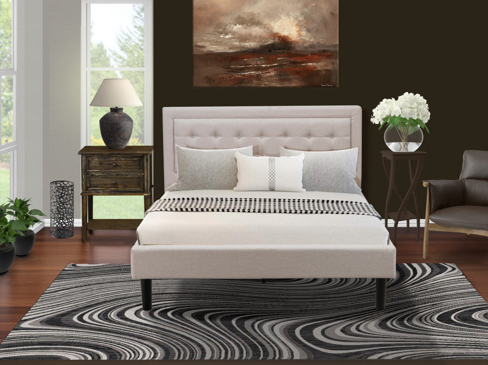 2Pc Fannin Bedroom Set, 1 Upholstered Bed, End Table For Bedroom Mist Beige