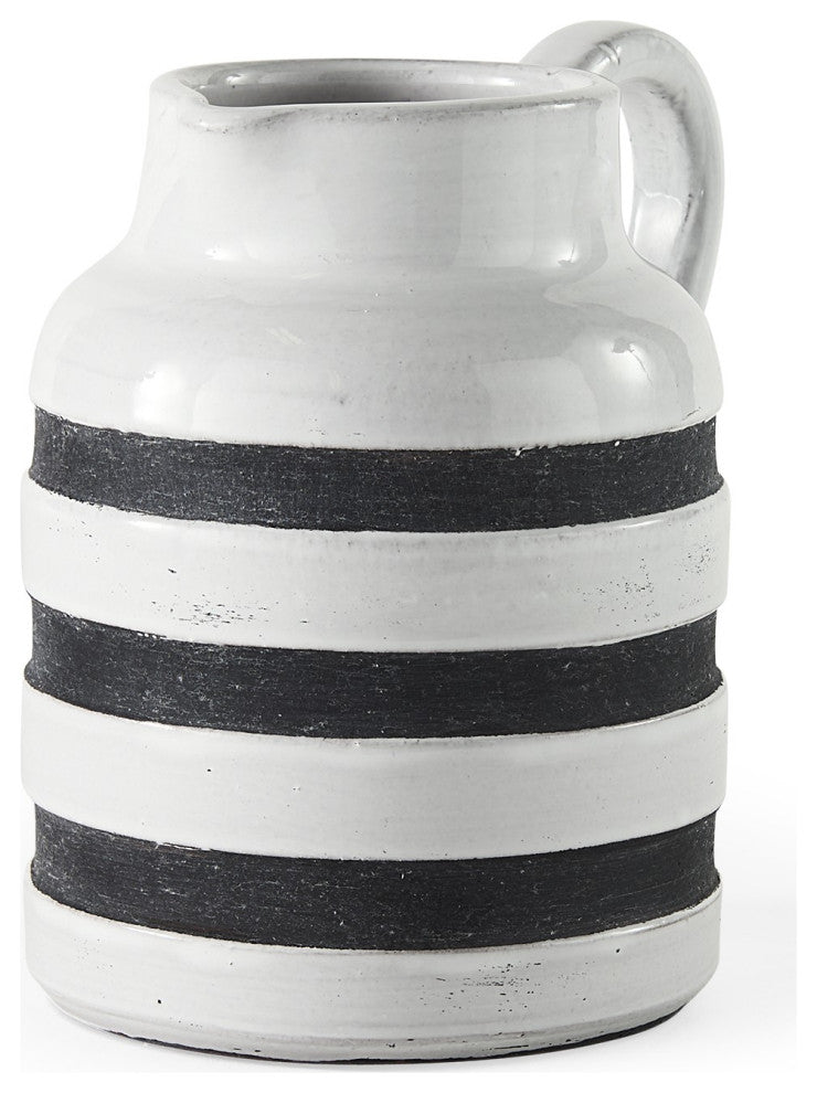 7" Rustic White and Blue Stripe Ceramic Jug