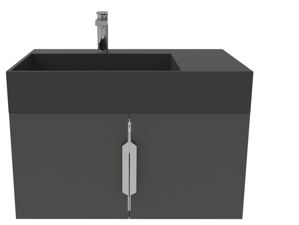 CastelloUSA Amazon 30" Left Wall Mounted Bathroom Vanity Set, Black, Black Top, Chrome Handles