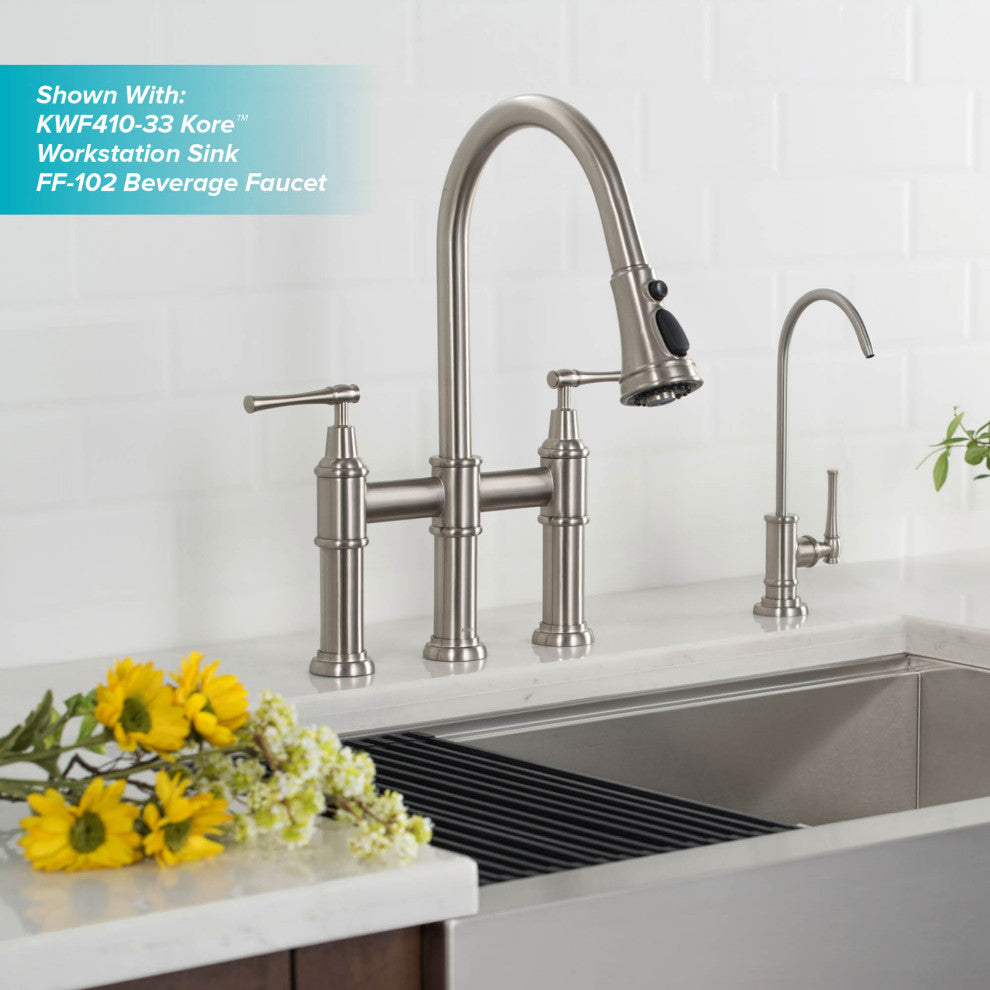 Allyn Traditional 3-Function Bridge Pull-Down Kitchen Faucet Spot Free Stainless