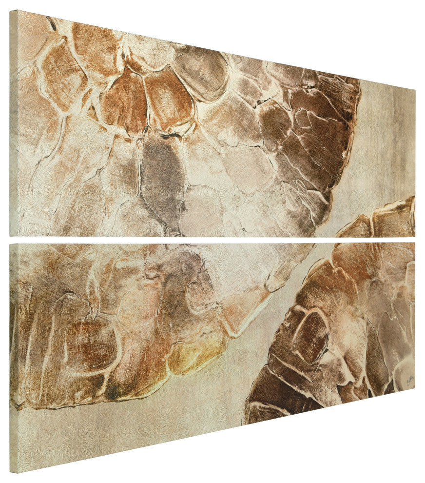 "Golden Layers I" Abstract Rendered on Gold Shagreen Wrapped Canvas Wall Art Set