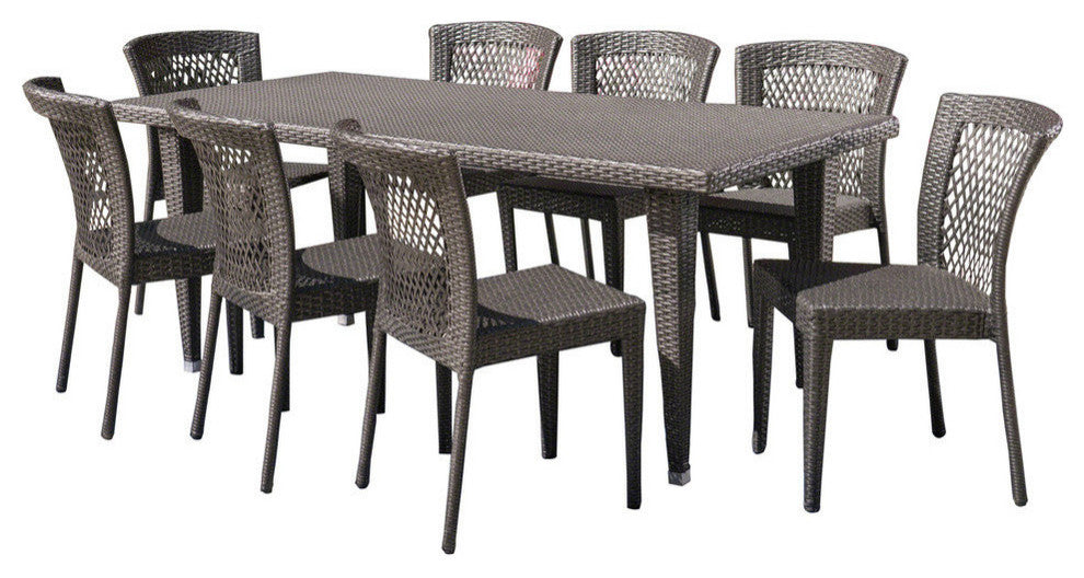 GDF Studio 9-Piece Herman Outdoor Wicker Dining Set, Gray