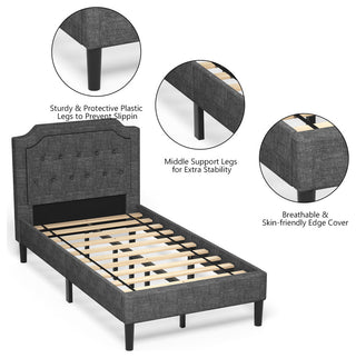 Costway Twin Upholstered Platform Bed Frame Linen Headboard Mattress Foundation
