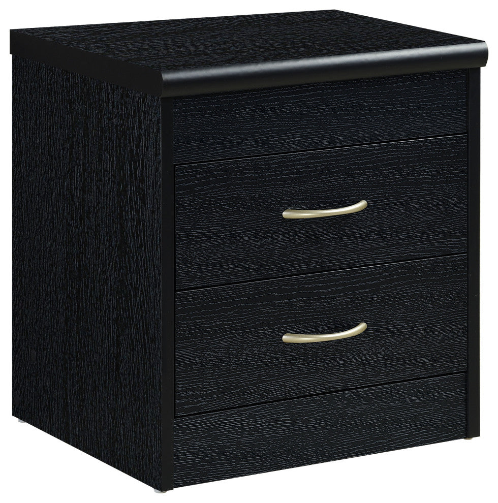 Hodedah Two Drawer Contemporary Wooden Nightstand in Black Finish