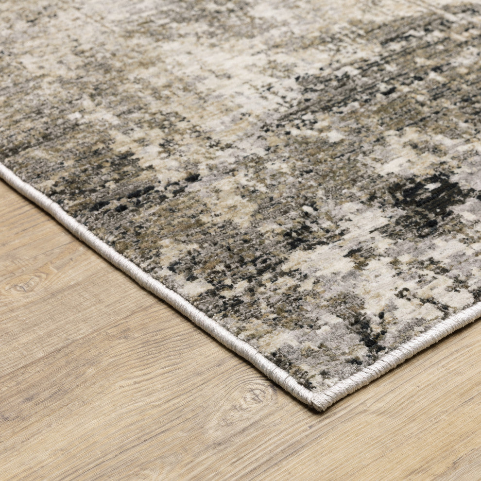 Noble Distressed Abstract Beige/ Grey Indoor Area Rug, 7'10"x10'10"