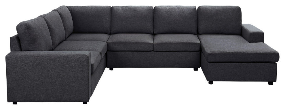 Lilola Home Dakota Sectional Sofa with Reversible Chaise in Dark Gray Linen