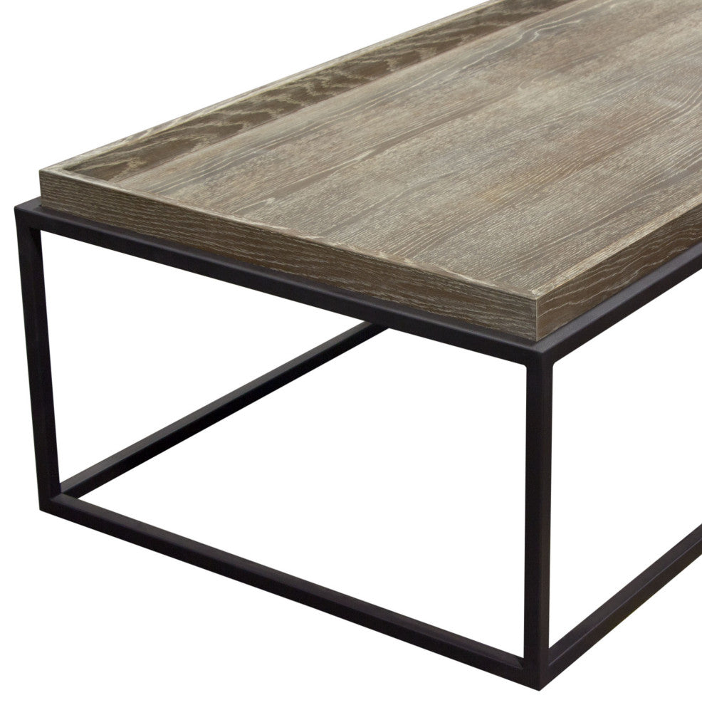 Lex Rectangle Cocktail Table in Rustic Oak Veneer Finish Top  Black