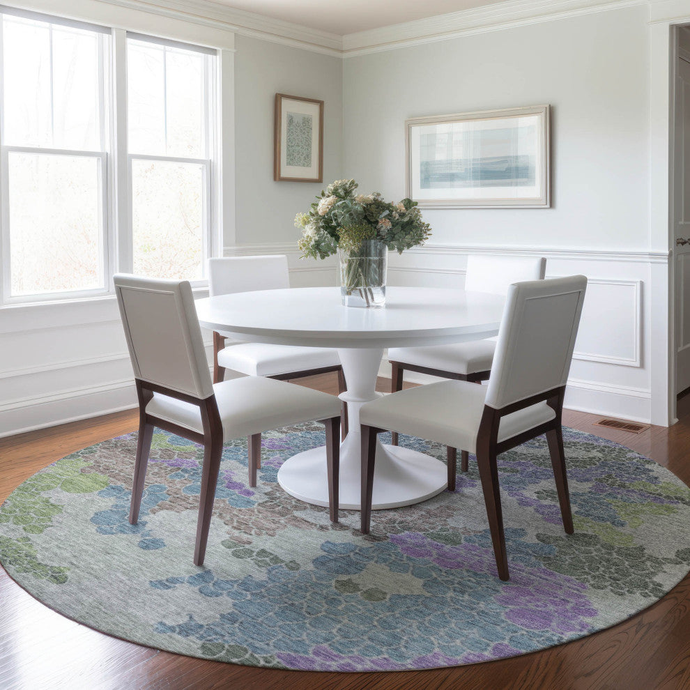 Machine Washable Indoor/Outdoor Chantille ACN1906 Blue 8' x 8' Round Rug